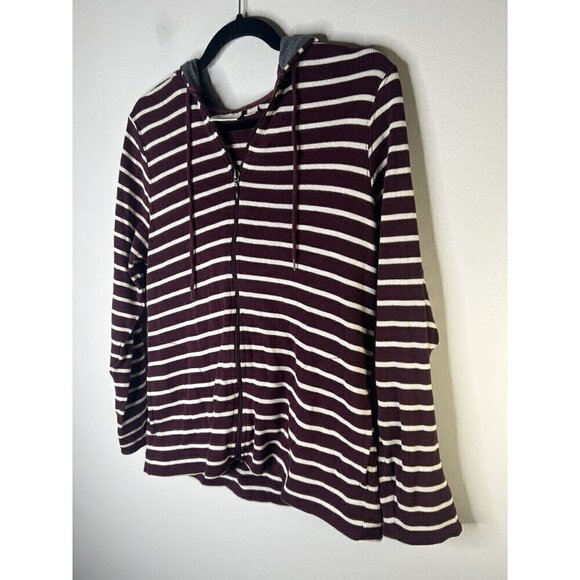 L.L. Bean Zip-up Jacket Maroon White Striped Women’s Vintage Size Medium Petite - Picture 5 of 12